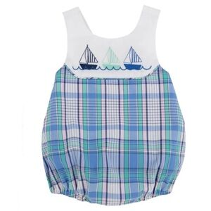 Beaufort Bonnet Company Sandler Sunsuit Bubble Plaid Sailboats 6-12M